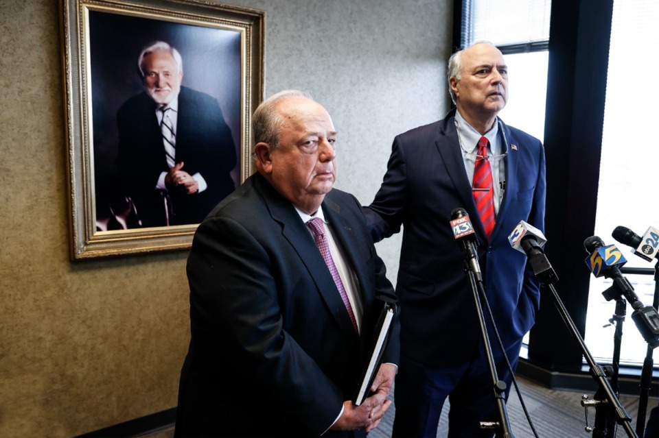 <strong>&ldquo;(Michael Oher)&nbsp;got every dime coming to him,&rdquo; said attorney Randy Fishman (left) on Aug. 16. Attorney Steve Frease stands at right.</strong> (Mark Weber/The Daily Memphian)