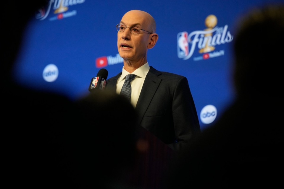 <strong>NBA Commissioner Adam Silver responds to a question during a news conference before Game 1 of the NBA Finals Thursday, June 1, 2023, in Denver.</strong> (AP Photo/David Zalubowski