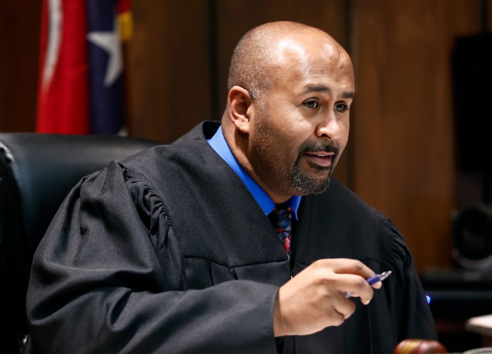 <strong>Judge James Jones Jr. during court on Friday, Aug. 18, 2023. He set a Sept. 15 date to consider motions from three of the five former Memphis Police Department officers accused in the death of Tyre Nichols.</strong> (Mark Weber/The Daily Memphian)