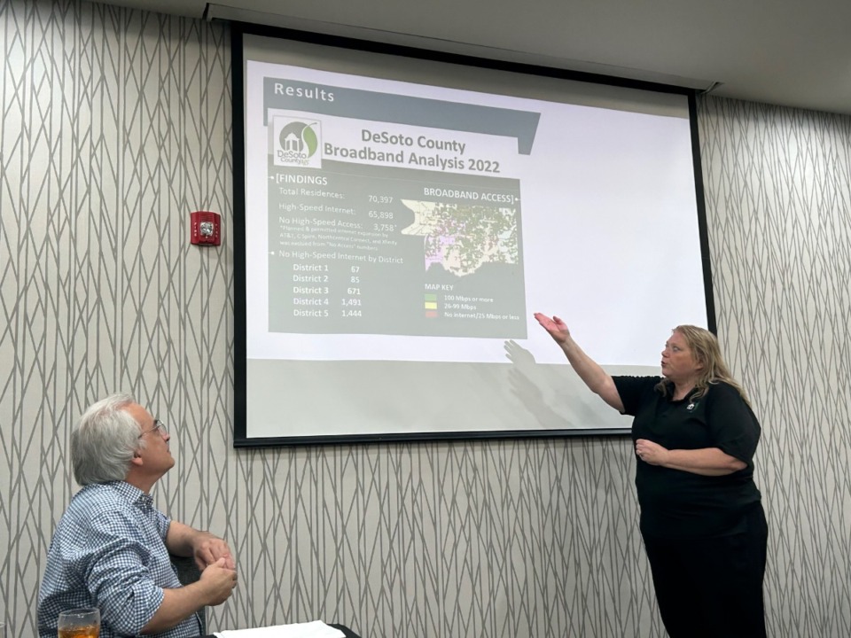<strong>DeSoto County Community Resources Director Christie Barclay (right) addresses broadband access at a DeSoto County Economic Development Council meeting Friday, Aug. 18.</strong> (Beth Sullivan/The Daily Memphian)