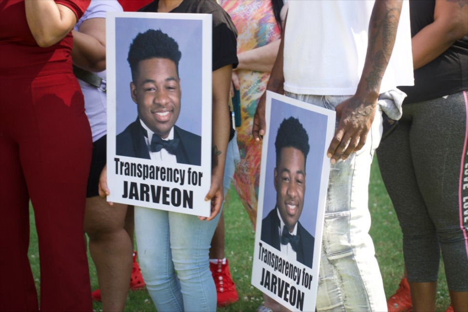 <strong>Family and friends of Jarveon Hudspeth, as well as local activists, held signs to call for more information surrounding his death.</strong> (Julia Baker/The Daily Memphian)