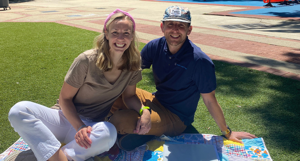 <strong>Eliza and Richie Fletcher have a picnic in the courtyard at Christ Methodist Day School.</strong> (Courtesy Richie Fletcher)