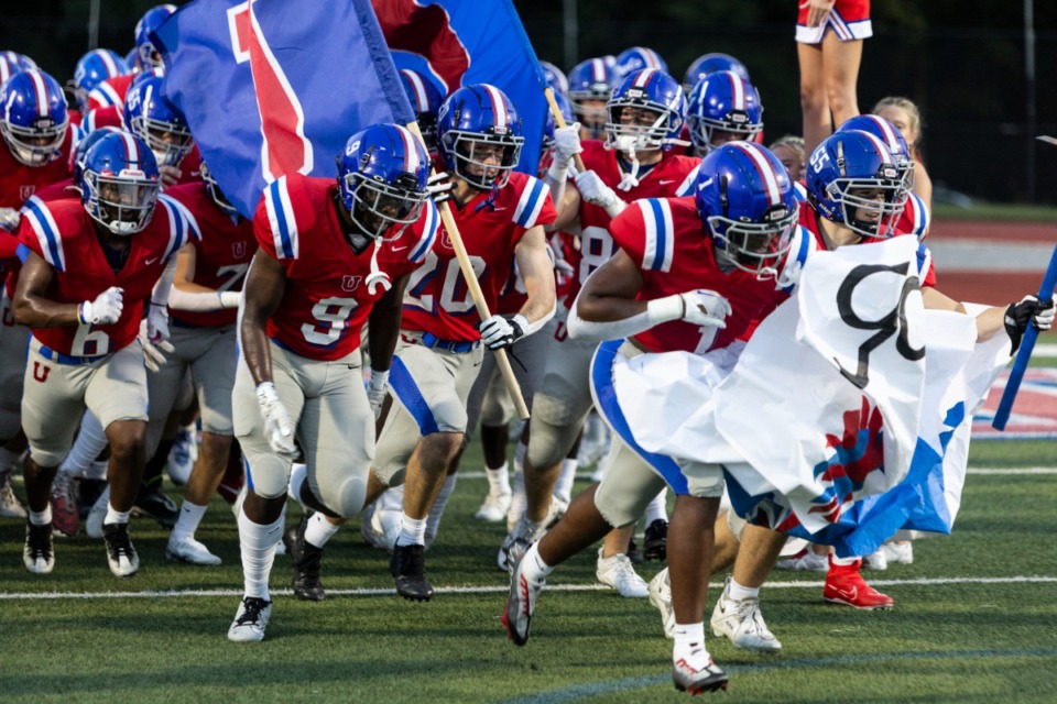 <strong>Memphis University School football players take the field before the start of Friday's game between MUS and Melrose at MUS Aug. 25.</strong> <strong>The Owls are ranked third in this week&rsquo;s AP Poll.</strong> (Brad Vest/Special to The Daily Memphian)