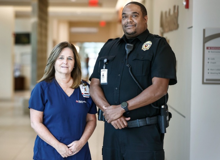 <strong>Among Methodist Olive Branch Hospital&rsquo;s employees are associates Ellen Parker, a registered nurse who treated the hospital&rsquo;s first-ever patient in 2013, and James Weatherspoon, security supervisor.</strong>&nbsp;(Mark Weber/The Daily Memphian)