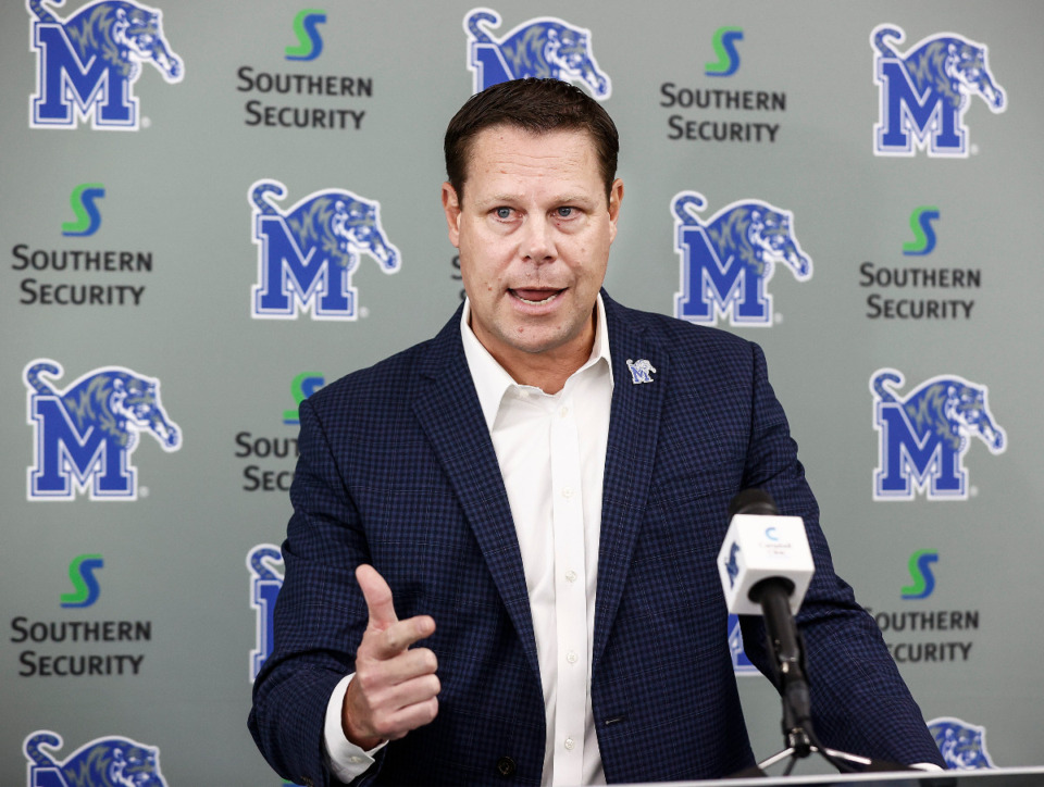<strong>University of Memphis athletic director Laird Veatch speaks during a press conference Aug. 28.</strong> (Mark Weber/The Daily Memphian)