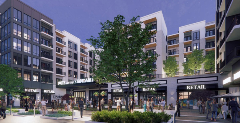 <strong>The Lofts at The Standard will sit above retail on the south side of the site. The 320 apartments will overlook a plaza and have access to a mezzanine above the retail space.</strong> (Courtesy City of Germantown)