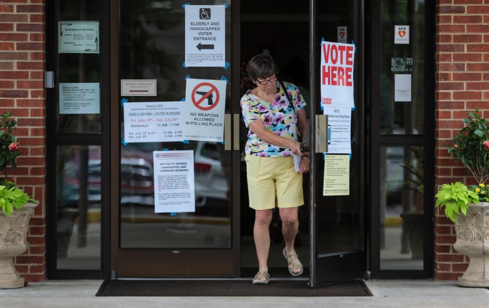 <strong>Early voters exit Collierville Church of Christ July 29, 2022.</strong> (Patrick Lantrip/The Daily Memphian file)
