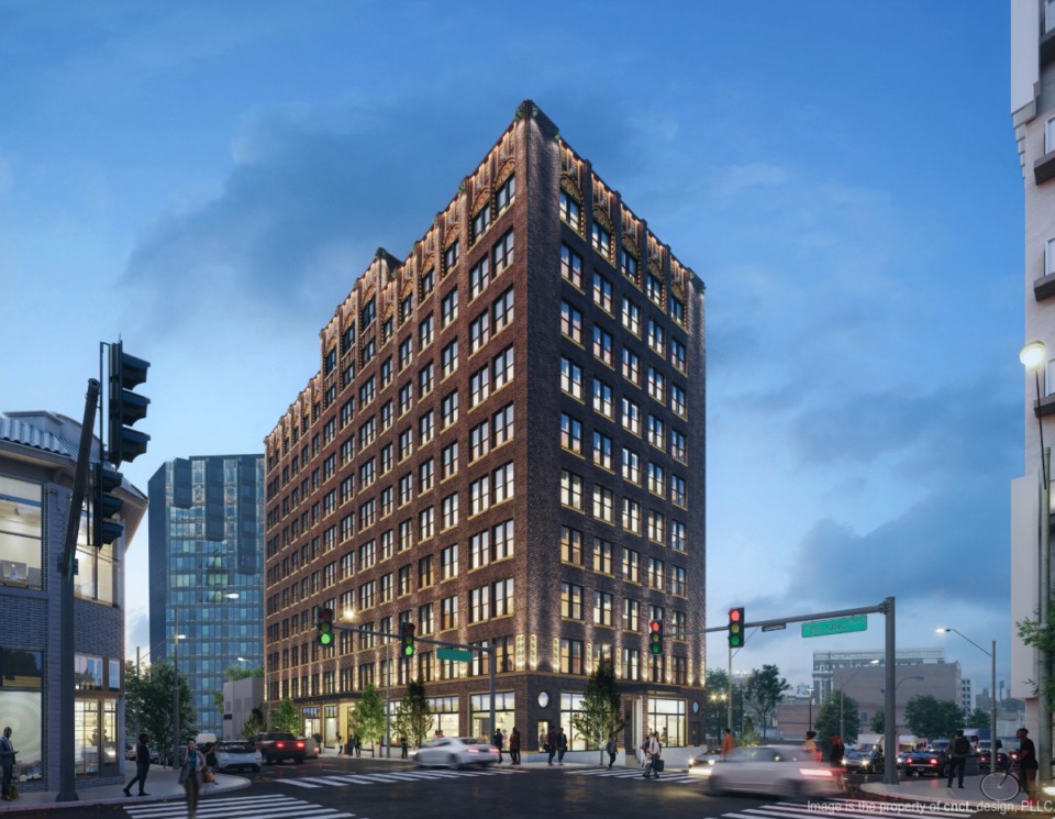 <strong>As this rendering shows, the Dermon Building could become a Holiday Inn Express. </strong>(Courtesy Cnct)