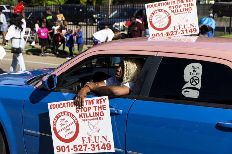 <strong>Ride of Tears founder Mary Trice is seen during the Southern Heritage Classic parade through Orange Mound on Park Avenue.</strong> (Brad Vest/Special to The Daily Memphian)