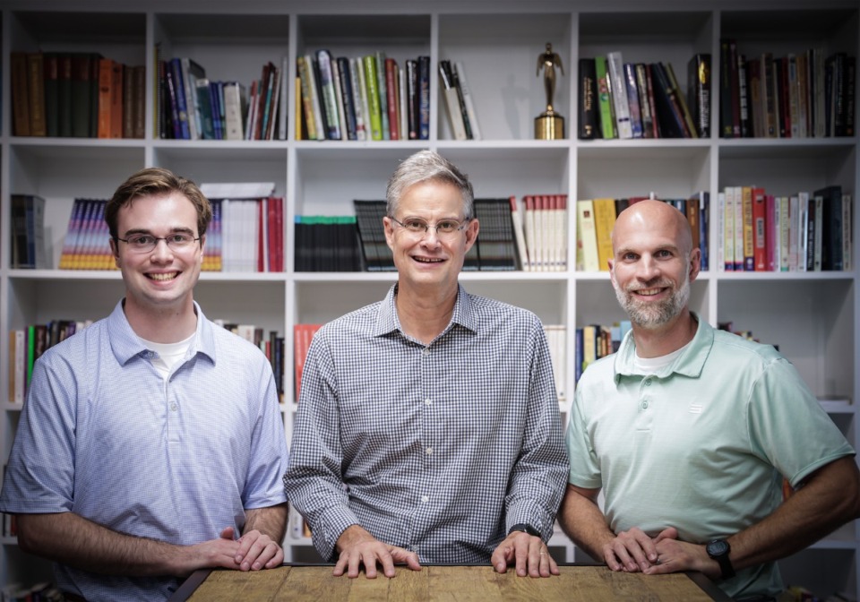 <strong>Andrew Beach (right) is director of Life Planning and Retirement Coaching at The Center Memphis, where Howard Graham (center) is executive director, and Carter Snodgrass is content strategist.</strong> (Patrick Lantrip/The Daily Memphian)