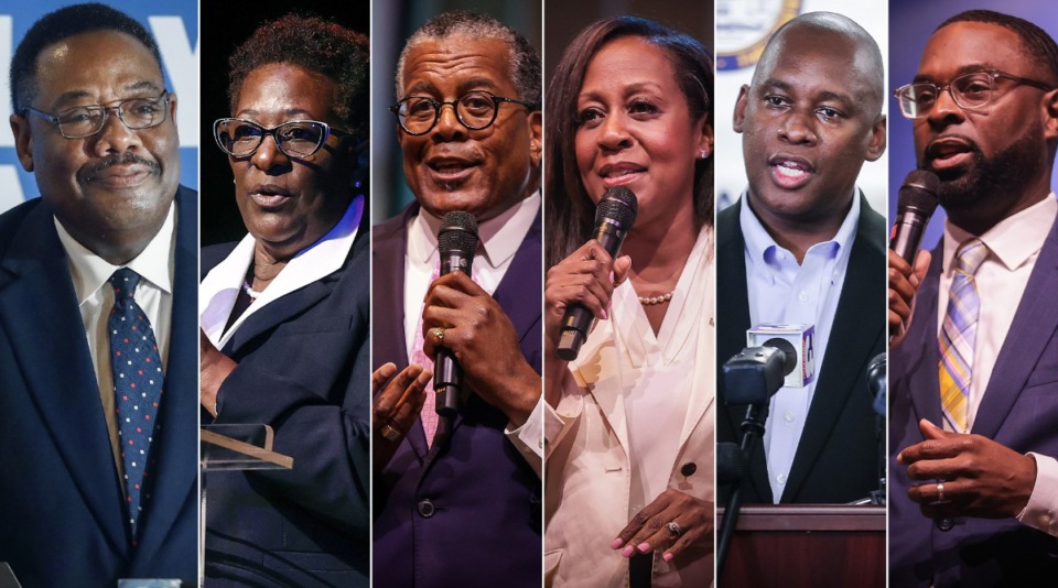 <strong>Mayoral candidates at the ABC-TV Channel 24 debate Sept. 11 included Floyd Bonner Jr., Karen Camper, J.W. Gibson, Michelle McKissack, Van Turner and Paul Young.</strong> (The Daily Memphian files)