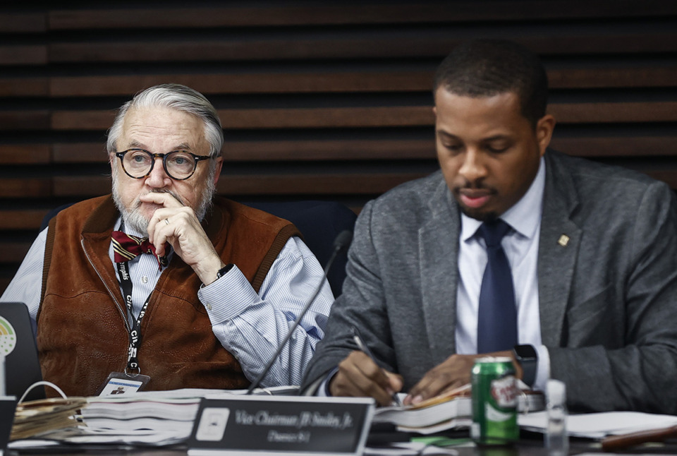 <strong>Memphis City Council members Dr. Jeff Warren (left) and JB Smiley Jr., (right) attend a committee session earlier this year.&nbsp;Smiley worried that, in the upcoming election, a city council seat could garner more votes that the elected mayor.</strong> (Mark Weber/The Daily Memphian file)