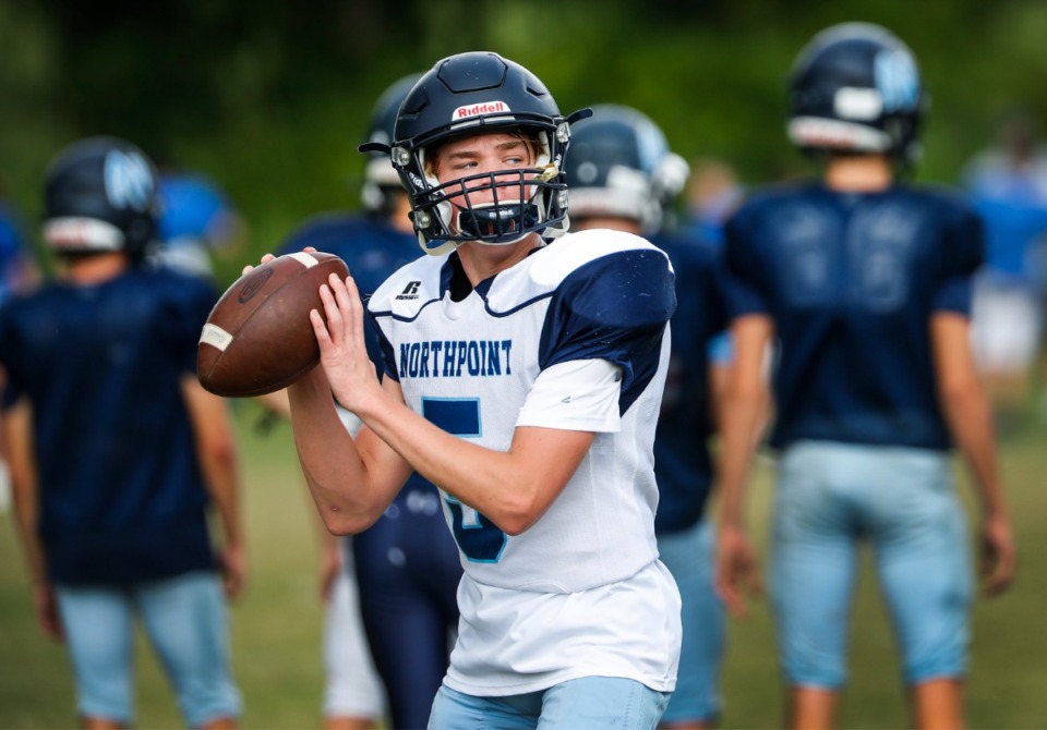 <strong>Northpoint quarterback Jack Patterson makes a throw during practice on Tuesday, Sept. 14, 2021. </strong>(Mark Weber/The Daily Memphian file)