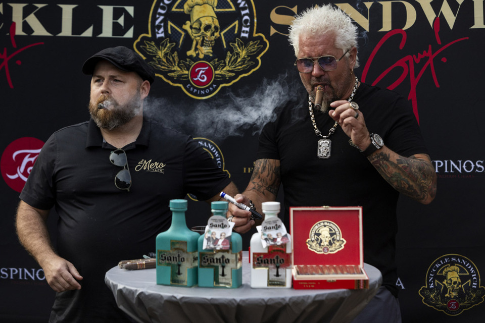 <strong>Guy Fieri joined a group of more than 50 cigar aficionados at The Tinder Box in Lakeland on Sept. 13, 2023.</strong> (Brad Vest/Special to The Daily Memphian)
