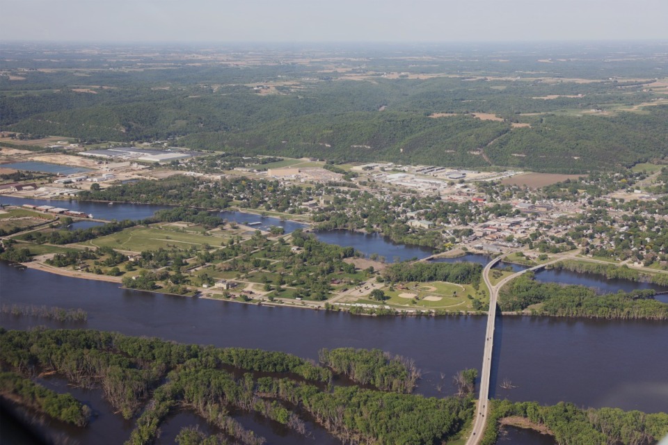 <strong>The Mississippi River is photographed from an airplane near Guttenberg, Iowa. The river is a little more than 2,300 miles long, making it the second longest river in North America.</strong> (Aerial support provided by Lighthawk/Courtesy Drake White-Bergey/Wisconsin Watch)