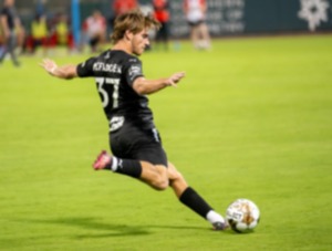 <strong>Two assists from defender Aiden McFadden (in a file photo) helped 901 FC&nbsp;<span class="normaltextrun">grab three points Saturday night at AutoZone Park and move closer to clinching their third consecutive postseason berth.</span></strong>&nbsp;(Greg Campbell/The Daily Memphian file)