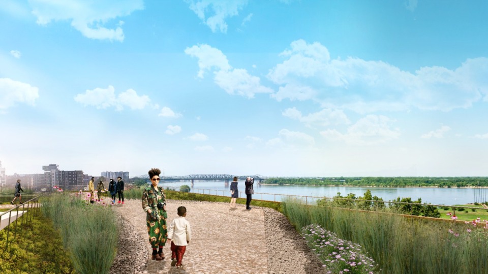 <strong>The Memphis Brooks Museum of Art&rsquo;s new riverfront location will include a free-to-access rooftop park.</strong> (Credit:&nbsp;OLIN)