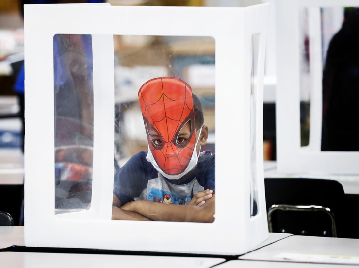 <strong>Lowrance K-8 student wears a Spider-Man mask over his face mask during summer learning academy Monday, July 26, 2021.</strong> (Mark Weber/The Daily Memphian file)