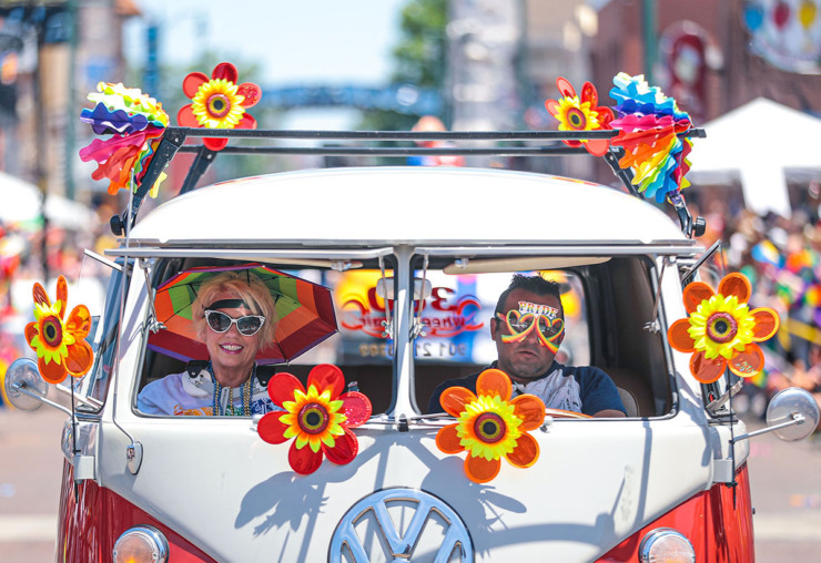 <strong>A couple drives their flower-adorned Volkswagen van down Beale Street during the Memphis Pride Festival and Parade June 4, 2022.</strong> (The Daily Memphian file)