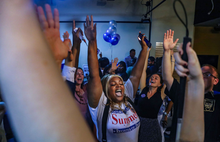 <strong>Towanna Murphy celebrates after Steve Mulroy declares victory in the Shelby County District Attorney General race at Mulroy's campaign headquarters Aug. 4, 2022.</strong> (Patrick Lantrip/The Daily Memphian file)