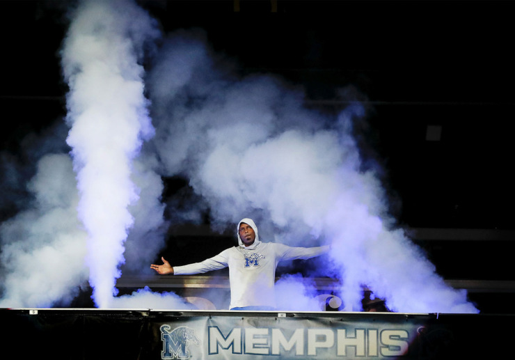 <strong>Memphis Tigers basketball head coach Penny Hardaway is surrounded by smoke while being introduced during Memphis Madness at FedExForum Thursday, Oct. 3, 2019. The event kicked off Hardaway's second season as head coach.</strong> (Mark Weber/Daily Memphian)