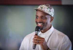 <strong>Poet J. Ivy unveils his new poem about Tom Lee at Beale Street Landing Sept. 19, 2023.</strong> (Patrick Lantrip/The Daily Memphian)
