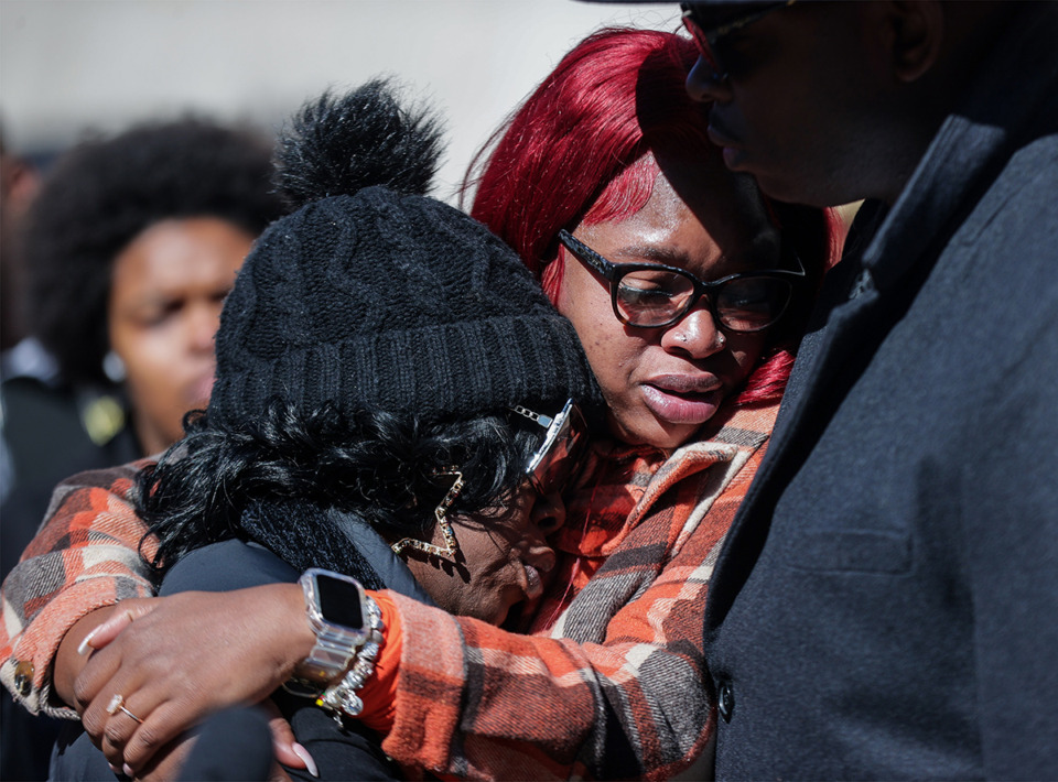 <strong>Two Shelby County Sheriff officers indicted in Gershun Freeman&rsquo;s death were targets of a prior civil rights lawsuit. Nicole Freeman (right) hugs Kimbery Freeman after a press conference in February on the steps of the Shelby County Court House concerning the death of Gershun Freeman.</strong> (Patrick Lantrip/The Daily Memphian file)