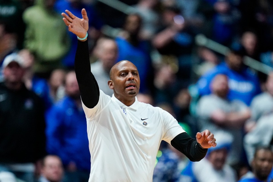 <strong>Memphis head coach Penny Hardaway gestures to the Tigers in the loss to Floria Atlantic University in the NCAA Tournament in March. U of M will play FAU twice this season.</strong> (AP file)