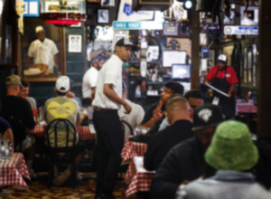 <strong>Rendezvous customers eat the restaurant&rsquo;s world-famous barbecue on Sept. 28.</strong> (Mark Weber/The Daily Memphian)