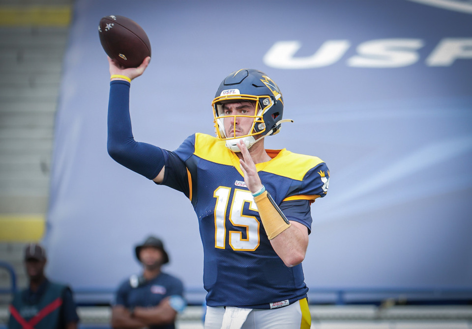 <strong>Memphis quarterback Cole Kelley helped lead the Showboats to a 5-5 record in 2023.</strong> (Patrick Lantrip/The Daily Memphian file)