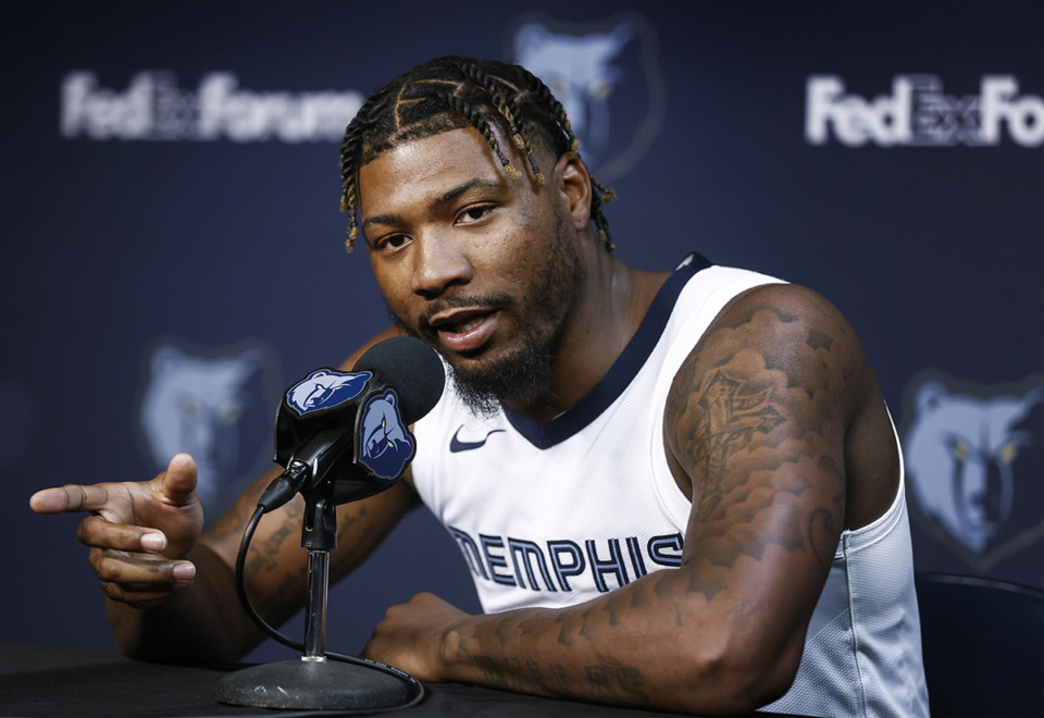 <strong>&ldquo;We&rsquo;re not here to babysit anybody &hellip; but we are coming here to push one another, to make each other great,&rdquo; Memphis Grizzlies guard Marcus Smart said to the media on Monday, Oct. 02, 2023.</strong> (Mark Weber/The Daily Memphian)