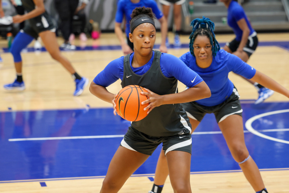 <strong>University of Memphis forward Aliyah Green during practice on Wednesday, Sept. 27, 2023.</strong> (Wes Hale/Special to The Daily Memphian)