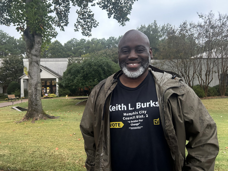 <strong>District 2 Memphis City Council candidate Keith Burks was campaigning outside of Balmoral Presbyterian Church on Election Day.</strong> (Sophia Surrett/The Daily Memphian)