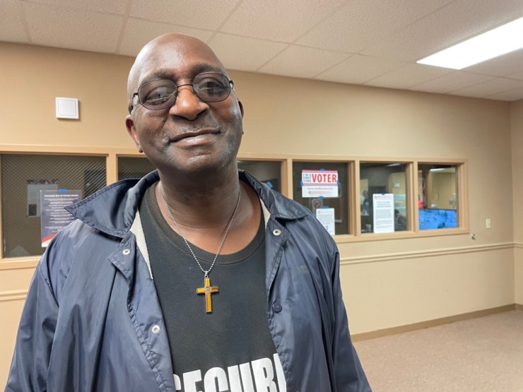 <strong>William Campbell, who votes at&nbsp;Mount Pisgah M.B. Church, 3636 Weaver Road, loves the power of the&nbsp;&ldquo;I voted&rdquo; sticker.</strong> (Jane Roberts/The Daily Memphian)