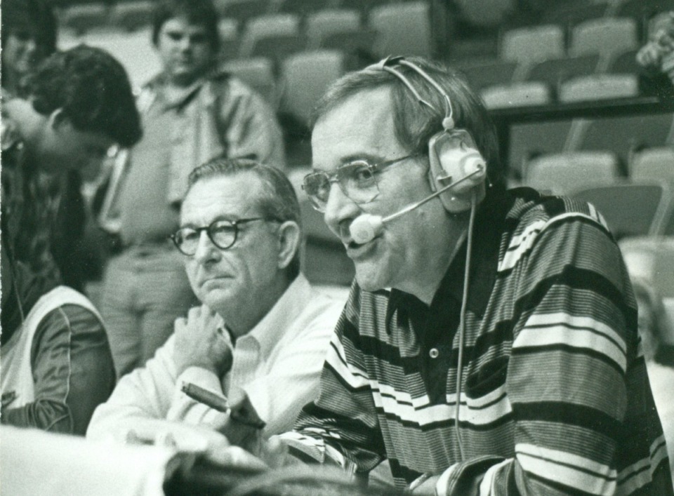 <strong>Jack Eaton on the air at a Memphis State University basketball game.</strong> (Courtesy Memphis Athletics)