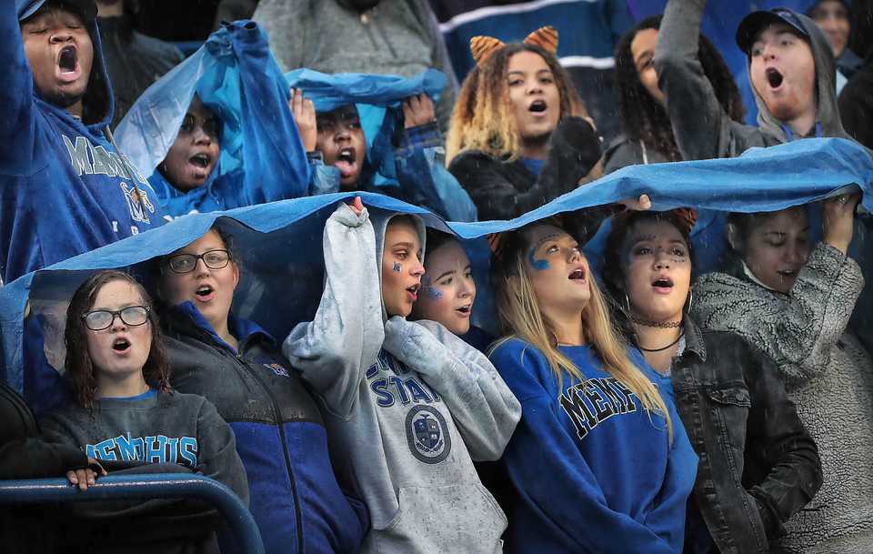 <strong>University of Memphis fans react to a fumble in the second half of the Tigers' disappointing 31-30 loss to UCF at the Liberty Bowl Memorial Stadium on Oct. 13, 2018.</strong> (Jim Weber/Daily Memphian)