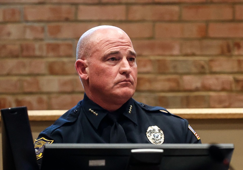 <strong>Mike Fisher attends the Germantown Board of Mayor and Aldermen meeting where he was approved as the new police chief on Monday, Oct. 23, 2023.</strong> (Mark Weber/The Daily Memphian)