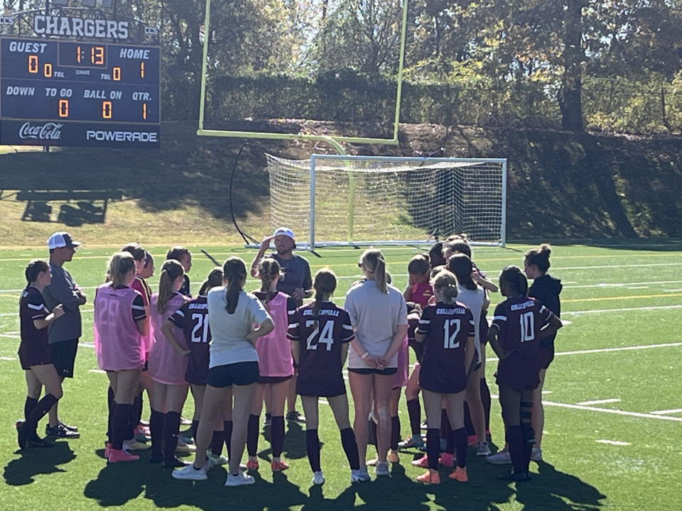 <strong>Colliervillle soccer coach Gareth Munro addresses his squad Oct. 25 at halftime of their TSSAA Class AAA state quarterfinal game against Dobyns-Bennett. The Dragons led 1-0 at the break at went on to win, 3-0.</strong> (John Varlas/The Daily Memphian)