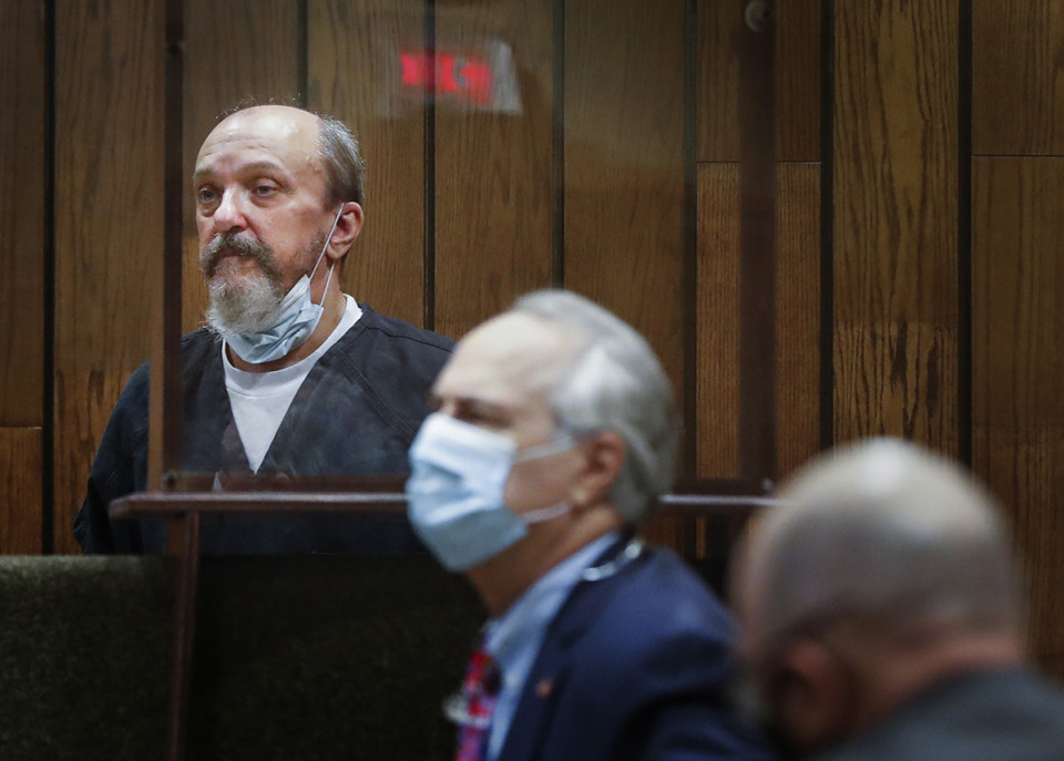 <strong>Defendant Gregory Livingston (left) stands during a preliminary hearing in Judge Louis Montesi&rsquo;s courtroom on Sept. 28, 2021. Division VIII Judge Chris Craft is now presiding over the case.&nbsp;</strong>(Mark Weber/The Daily Memphian file)