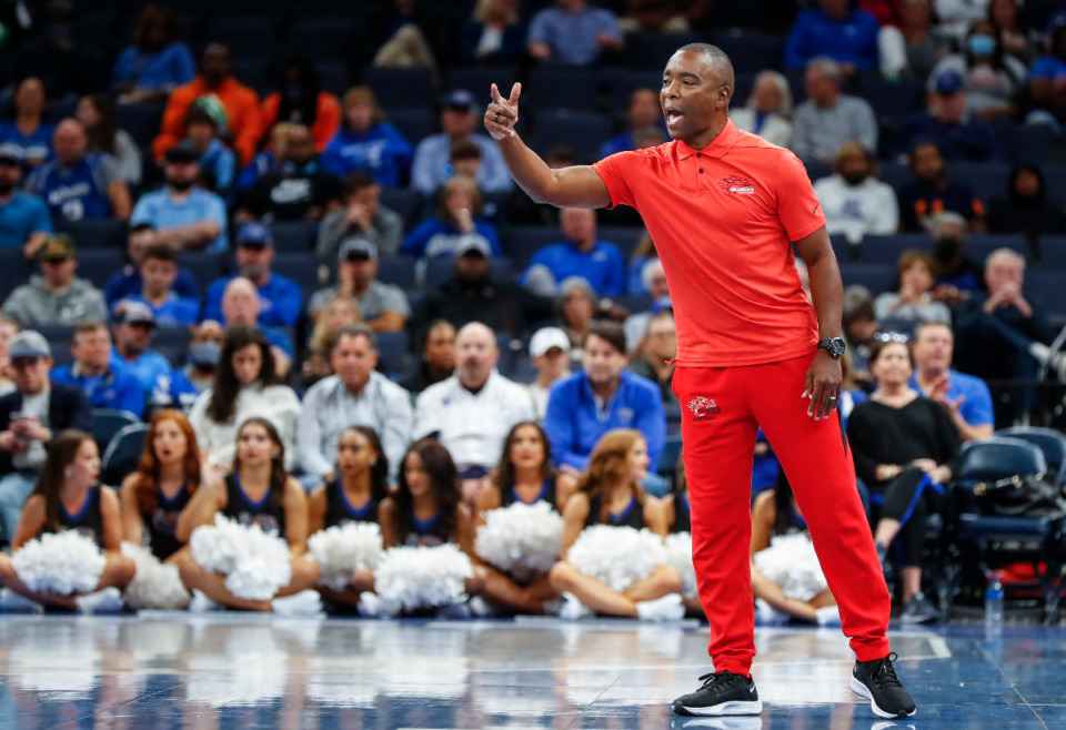 <strong>Lane College head coach Andre Turner during action against Memphis on Sunday, Oct. 31, 2021 at FedExForum.</strong> (Mark Weber/Daily Memphian file)