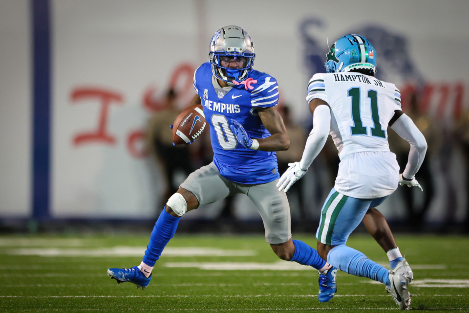 <strong>University of Memphis Wide Receiver Deemer Blankumsee (0) during the Tigers game against Tulane University on Oct. 13, 2023 at Simmons Bank Liberty Stadium.</strong> (Wes Hale/Special to The Daily Memphian)