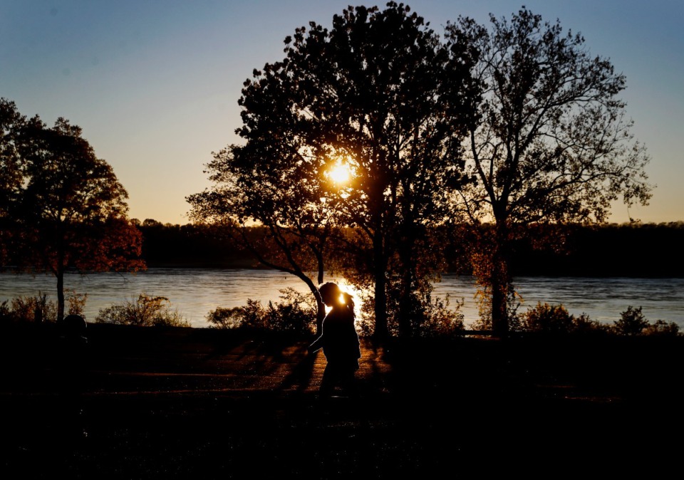 <strong>A jogger runs along the Mississippi River on Wednesday, October 26, 2022 in Greenbelt Park.</strong> (Mark Weber/The Daily Memphian)