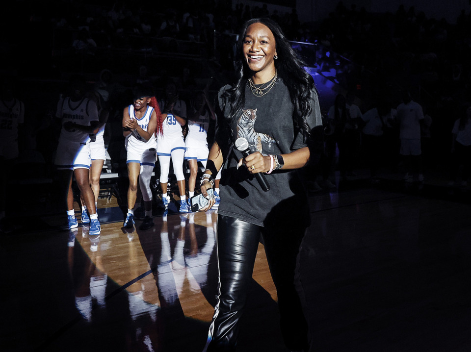<strong>University of Memphis Women&rsquo;s Tigers head coach Alex Simmons is introduced during Memphis basketball&rsquo;s Student Madness event on Wednesday, Oct. 4.</strong> (Mark Weber/The Daily Memphian file)