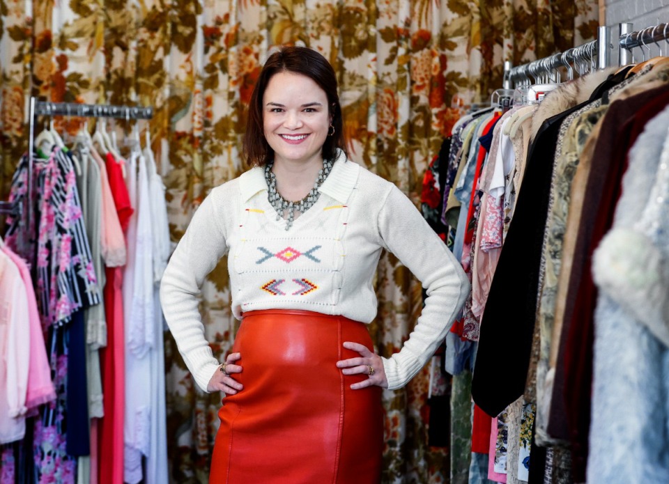 <strong>Casey O&rsquo;Rourke, the owner of Blue Suede Vintage, on Tuesday, Nov. 7, 2023. O&rsquo;Rourke, will host her first fall market on Nov. 11, 2023, as a celebration of one year in business at her physical boutique.</strong> (Mark Weber/The Daily Memphian)
