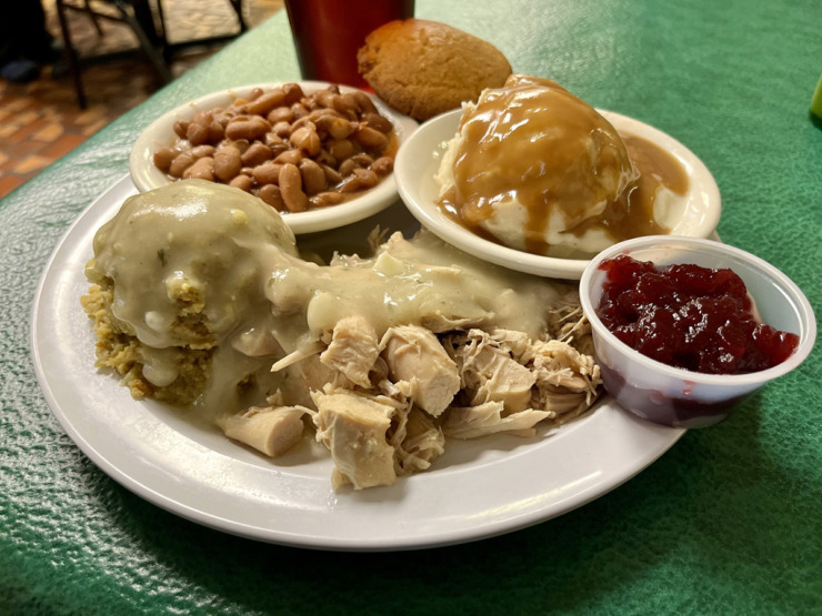 Turkey and dressing served at the Four Way. (Chris Herrington/The Daily Memphian)