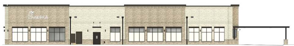 <strong>The south side of the proposed Chick-fil-A building faces Poplar Avenue. The drive-thru will queue along the south side of the site.</strong> (Courtesy Town of Collierville)