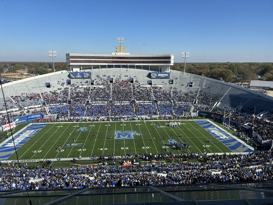 <strong>By the second quarter on Saturday, Nov. 18, the stands were fuller than at kickoff but plenty of empty seats remained as Memphis played SMU.</strong> (Tim Buckley/The Daily Memphian)