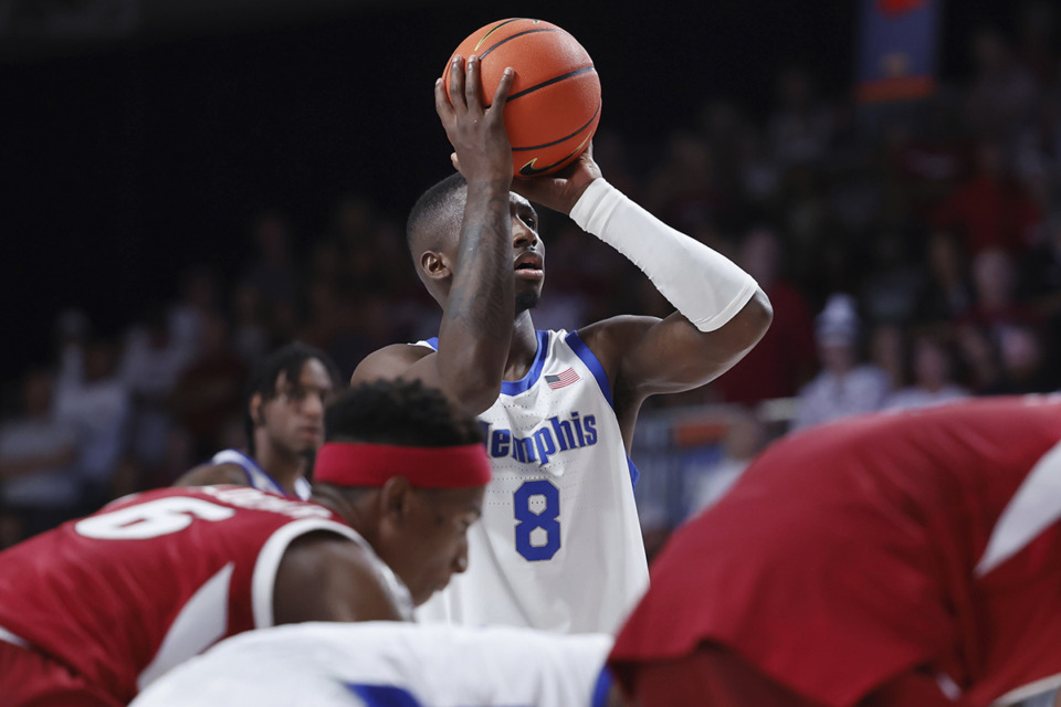 <strong>David Jones had both coaches talking about how well he played after he scored 36 points to help his Memphis Tigers defeat Arkansas on Thursday in the Battle 4 Atlantis at Paradise Island, Bahamas.</strong> (Tim Aylen/Bahamas Visual Services via AP)