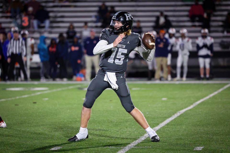 <strong>Houston quarterback Chandler Day (in a Nov. 3 photo) helped lead the Mustangs to a victory over Brentwood, Friday, Nov. 24 at James C. Parker Stadium in Brentwood, Tenn.</strong> (Wes Hale, Special to The Daily Memphian)