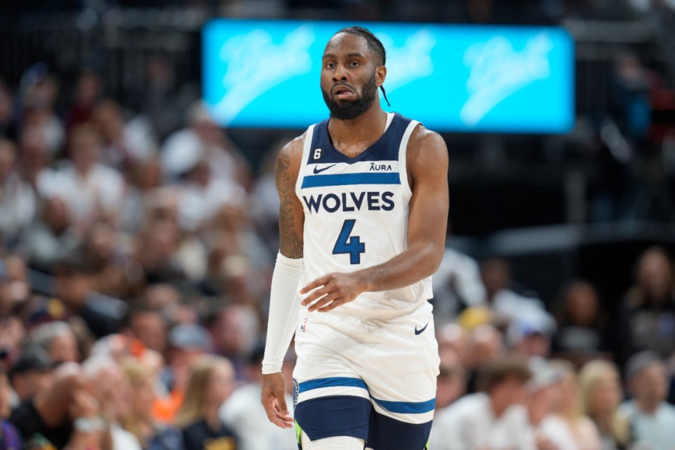 <strong>Former Minnesota Timberwolves guard Jaylen Nowell (4), shown during a first-round 2023 playoff game in Denver, is now on a 10-day contract with the Memphis Grizzlies.</strong> (AP Photo/David Zalubowski)
